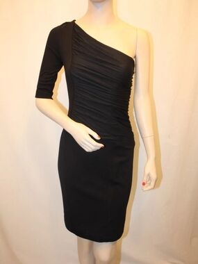 BCBGMaxAzria Black One-Shoulder Ruched Sheath Dress